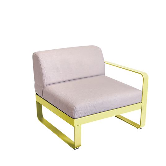 Fermob Bellevie 1-Seater Right Module – Frosted Lemon frame with Pearl fabric cushions