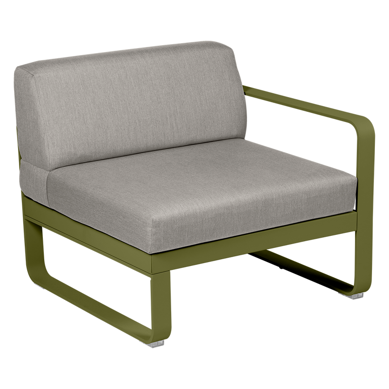 Load image into Gallery viewer, Fermob Bellevie 1-Seater Right Module – Pesto Green frame with Grey Taupe fabric cushions
