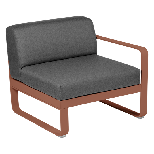 Fermob Bellevie 1-Seater Right Module – Red Ochre frame with Graphite Grey fabric cushions