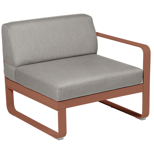 Fermob Bellevie 1-Seater Right Module – Red Ochre frame with Grey Taupe fabric cushions