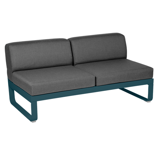 Fermob Bellevie 2-Seater Central Module – Acapulco Blue frame with Graphite Grey fabric cushions