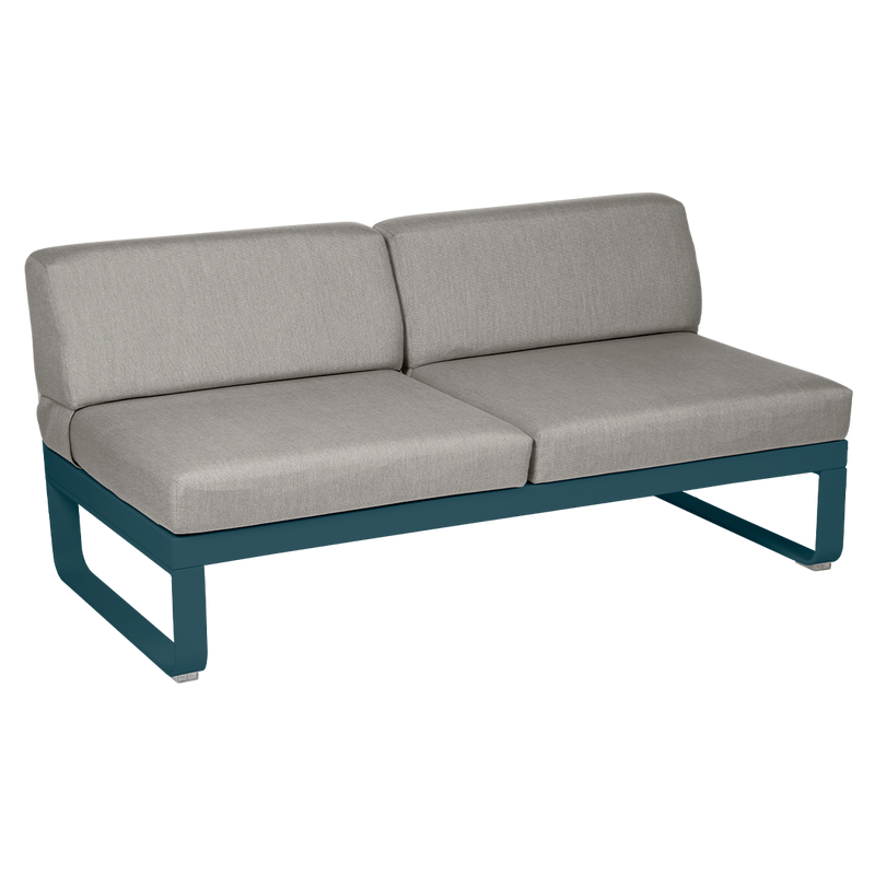 Load image into Gallery viewer, Fermob Bellevie 2-Seater Central Module – Acapulco Blue frame with Grey Taupe fabric cushions
