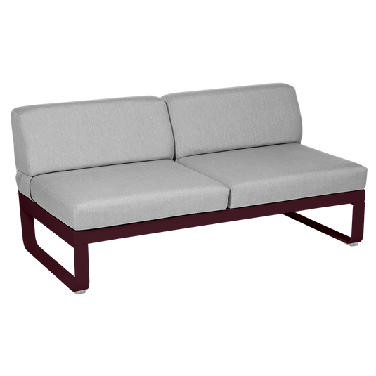 Fermob Bellevie 2-Seater Central Module – Black Cherry frame with Flannel Grey fabric cushions