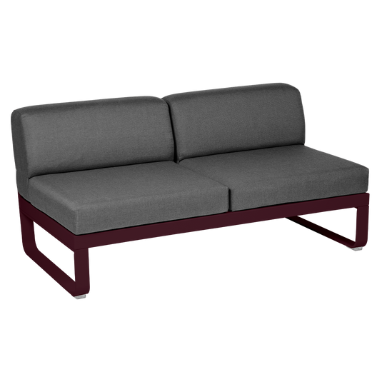 Fermob Bellevie 2-Seater Central Module – Black Cherry frame with Graphite Grey fabric cushions