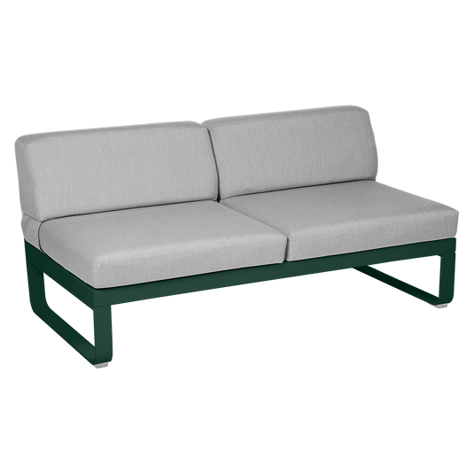 Fermob Bellevie 2-Seater Central Module – Cedar Green frame with Flannel Grey fabric cushions