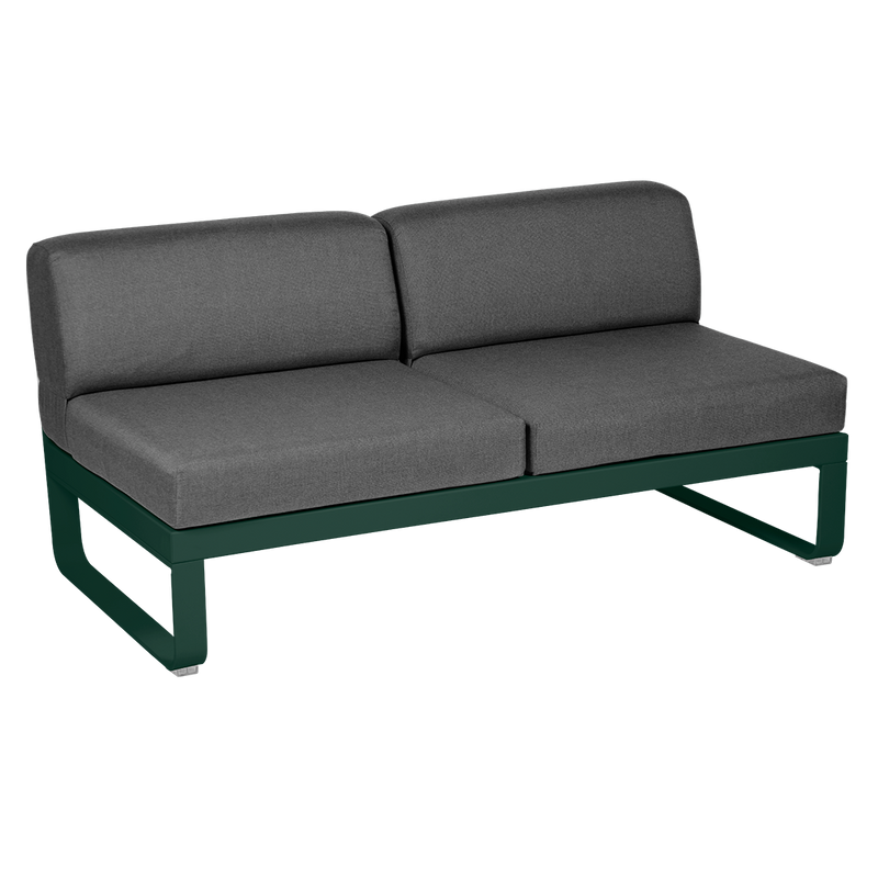 Load image into Gallery viewer, Fermob Bellevie 2-Seater Central Module – Cedar Green frame with Graphite Grey fabric cushions
