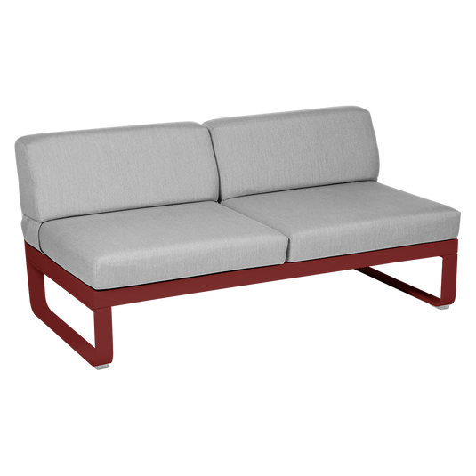Fermob Bellevie 2-Seater Central Module – Chilli frame with Flannel Grey fabric cushions