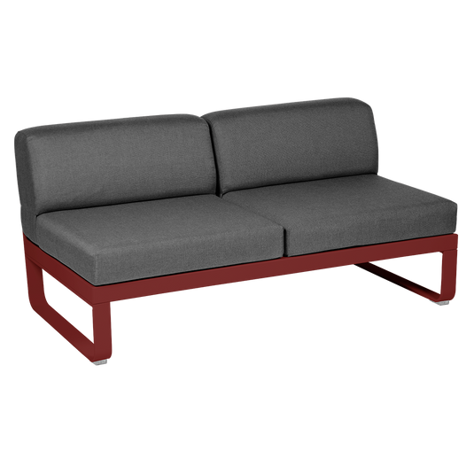 Fermob Bellevie 2-Seater Central Module – Chilli frame with Graphite Grey fabric cushions