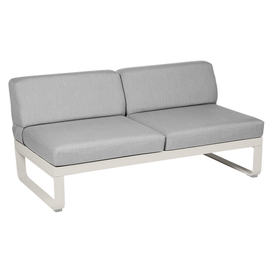 Fermob Bellevie 2-Seater Central Module – Clay Grey frame with Flannel Grey fabric cushions