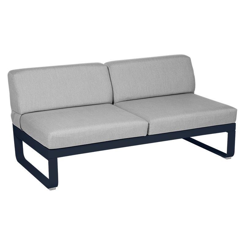 Load image into Gallery viewer, Fermob Bellevie 2-Seater Central Module – Deep Blue frame with Flannel Grey fabric cushions
