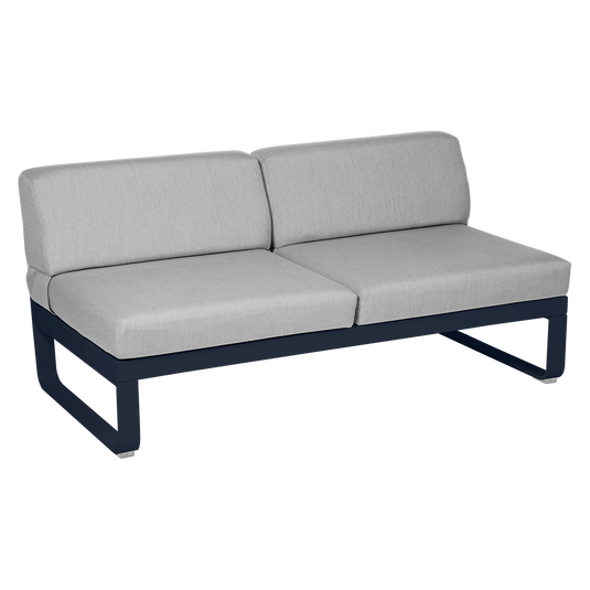 Fermob Bellevie 2-Seater Central Module – Deep Blue frame with Flannel Grey fabric cushions