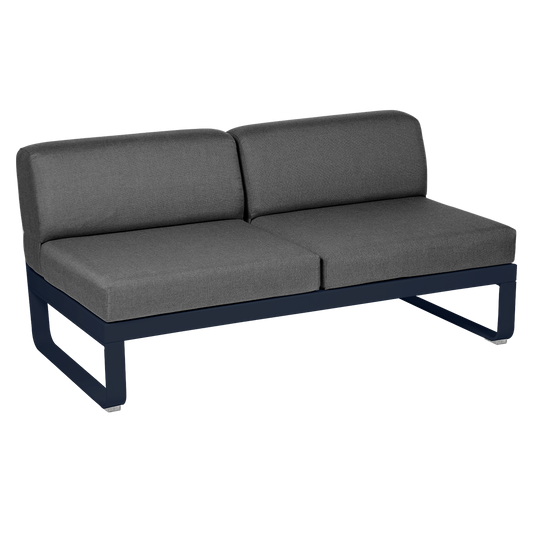 Fermob Bellevie 2-Seater Central Module – Deep Blue frame with Graphite Grey fabric cushions