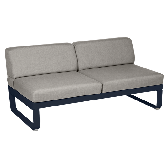 Fermob Bellevie 2-Seater Central Module – Deep Blue frame with Grey Taupe fabric cushions