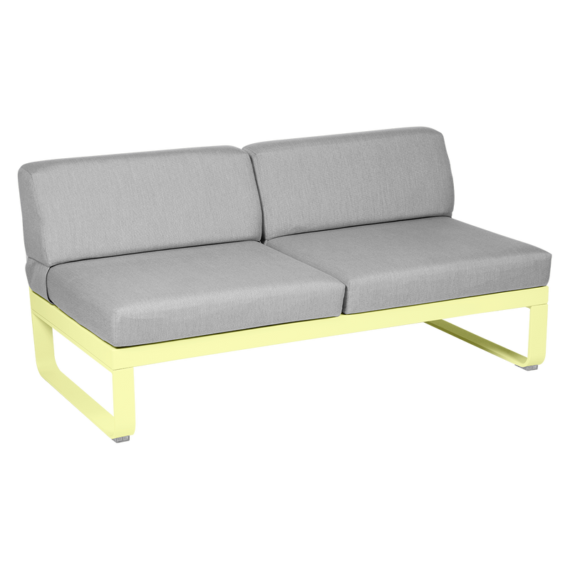 Load image into Gallery viewer, Fermob Bellevie 2-Seater Central Module – Frosted Lemon frame with Flannel Grey fabric cushions
