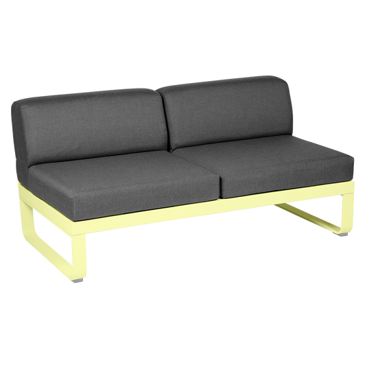 Fermob Bellevie 2-Seater Central Module – Frosted Lemon frame with Graphite Grey fabric cushions