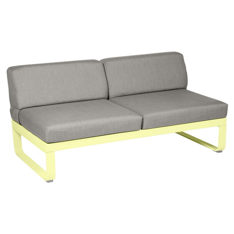 Load image into Gallery viewer, Fermob Bellevie 2-Seater Central Module – Frosted Lemon frame with Grey Taupe fabric cushions
