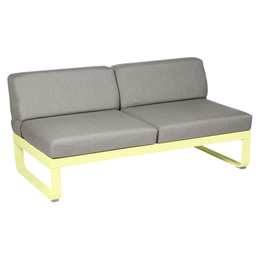 Fermob Bellevie 2-Seater Central Module – Frosted Lemon frame with Grey Taupe fabric cushions