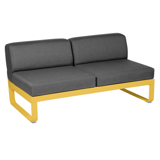 Fermob Bellevie 2-Seater Central Module – Honey frame with Graphite Grey fabric cushions