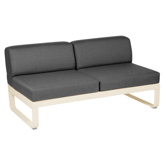 Fermob Bellevie 2-Seater Central Module – Latte Beige frame with Graphite Grey fabric cushions