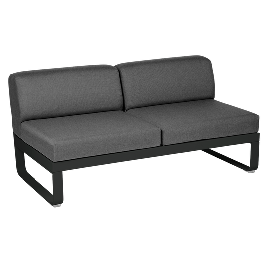 Fermob Bellevie 2-Seater Central Module – Liquorice frame with Graphite Grey fabric cushions