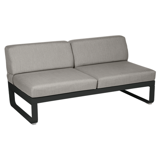 Fermob Bellevie 2-Seater Central Module – Liquorice frame with Grey Taupe fabric cushions