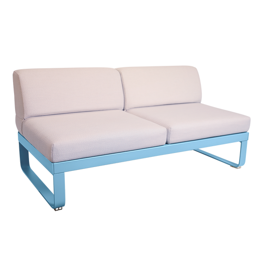Fermob Bellevie 2-Seater Central Module – Maya Blue frame with Pearl fabric cushions