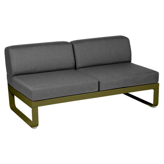 Fermob Bellevie 2-Seater Central Module – Pesto Green frame with Graphite Grey fabric cushions