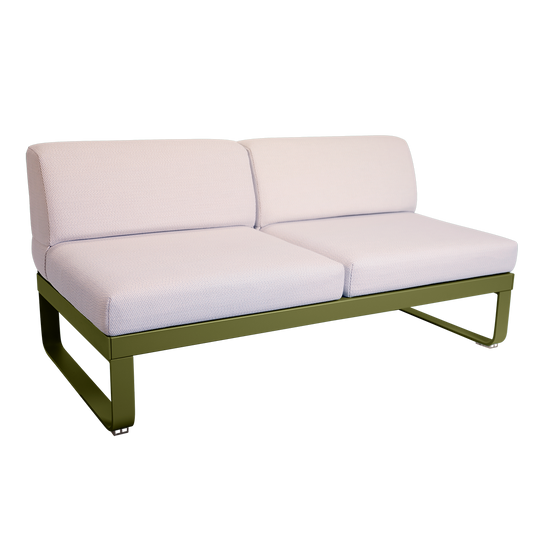 Fermob Bellevie 2-Seater Central Module – Pesto Green frame with Pearl fabric cushions