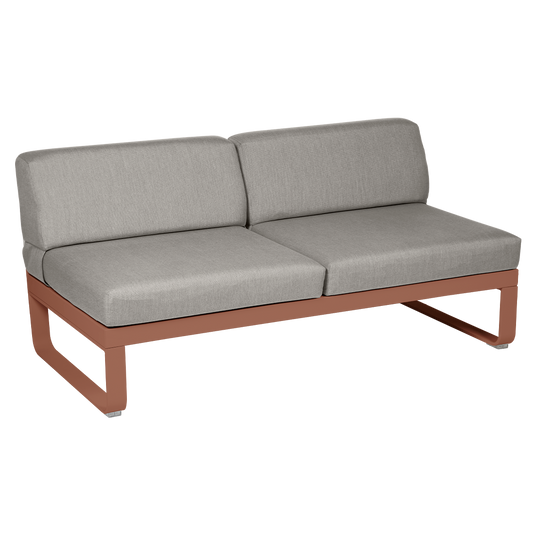 Fermob Bellevie 2-Seater Central Module – Red Ochre frame with Grey Taupe fabric cushions
