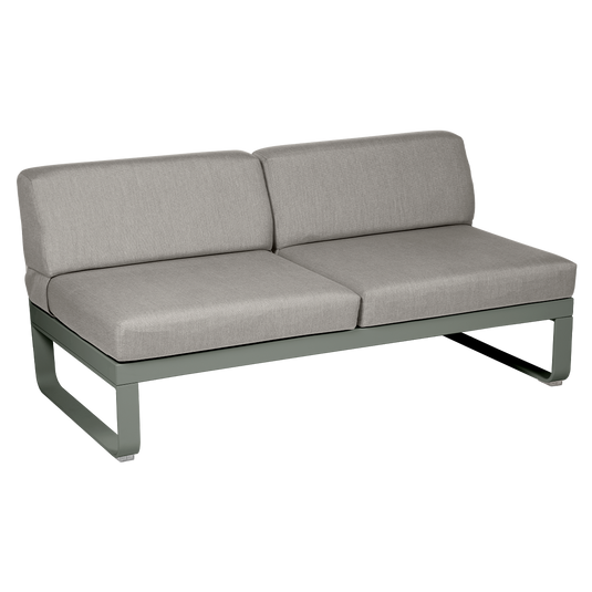 Fermob Bellevie 2-Seater Central Module – Rosemary frame with Grey Taupe fabric cushions