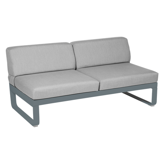 Fermob Bellevie 2-Seater Central Module – Storm Grey frame with Flannel Grey fabric cushions