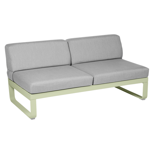 Fermob Bellevie 2-Seater Central Module – Willow Green frame with Flannel Grey fabric cushions
