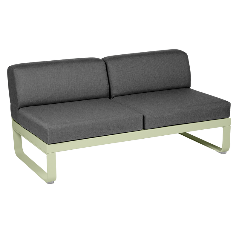 Load image into Gallery viewer, Fermob Bellevie 2-Seater Central Module – Willow Green frame with Graphite Grey fabric cushions
