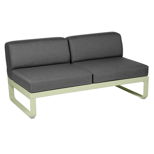 Fermob Bellevie 2-Seater Central Module – Willow Green frame with Graphite Grey fabric cushions