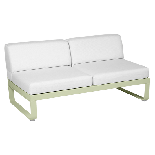 Fermob Bellevie 2-Seater Central Module – Willow Green frame with Off-White fabric cushions