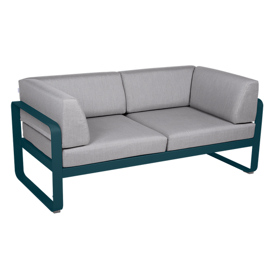 Fermob Bellevie 2-Seater Club Sofa – Acapulco Blue frame with Flannel Grey fabric cushions