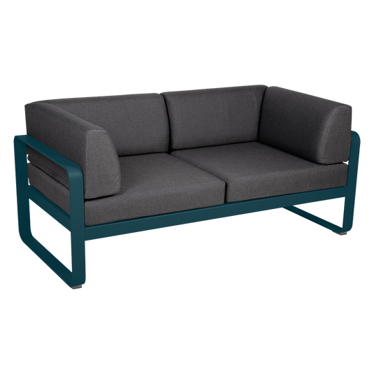 Fermob Bellevie 2-Seater Club Sofa – Acapulco Blue frame with Graphite Grey fabric cushions
