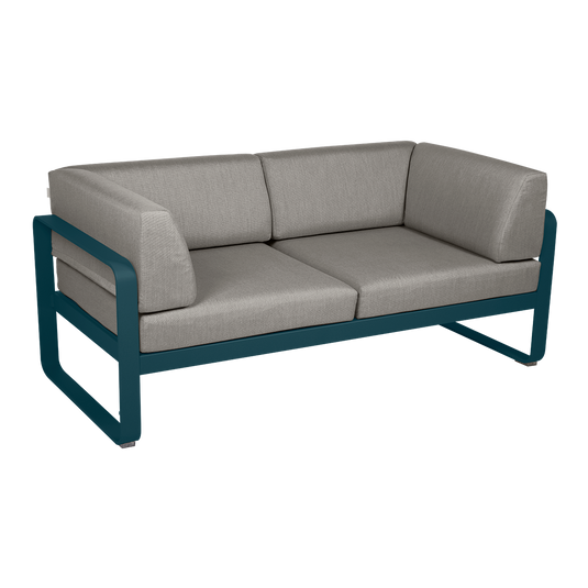 Fermob Bellevie 2-Seater Club Sofa – Acapulco Blue frame with Grey Taupe fabric cushions