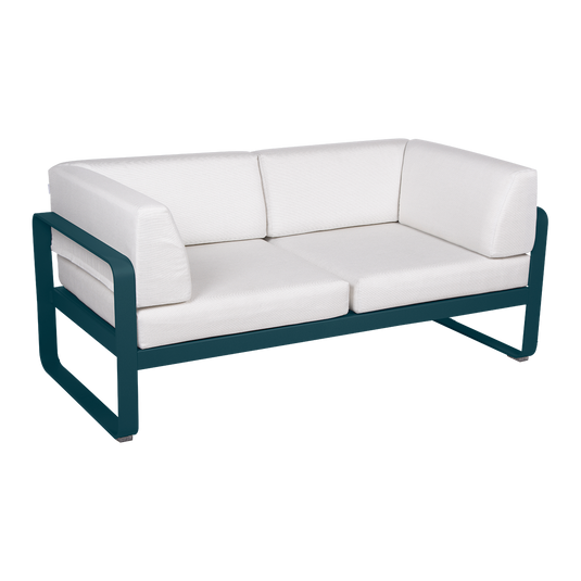 Fermob Bellevie 2-Seater Club Sofa – Acapulco Blue frame with Off-White fabric cushions