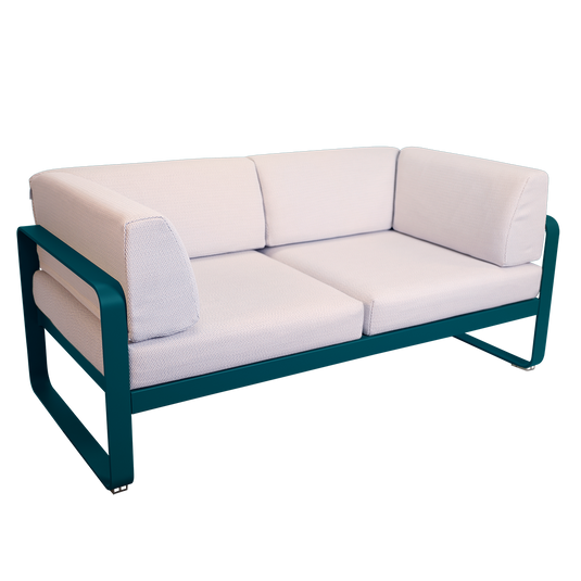 Fermob Bellevie 2-Seater Club Sofa – Acapulco Blue frame with Pearl fabric cushions