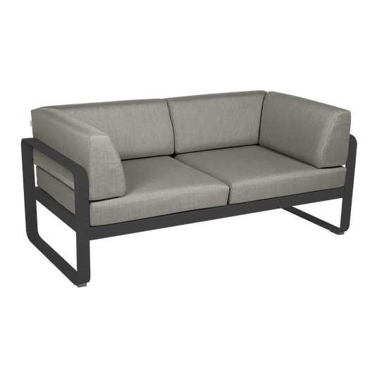 Fermob Bellevie 2-Seater Club Sofa – Anthracite frame with Grey Taupe fabric cushions