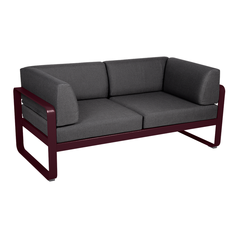 Load image into Gallery viewer, Fermob Bellevie 2-Seater Club Sofa – Black Cherry frame with Graphite Grey fabric cushions
