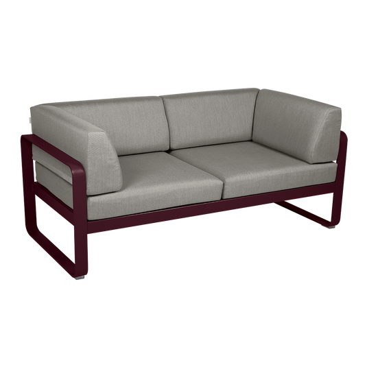 Fermob Bellevie 2-Seater Club Sofa – Black Cherry frame with Grey Taupe fabric cushions