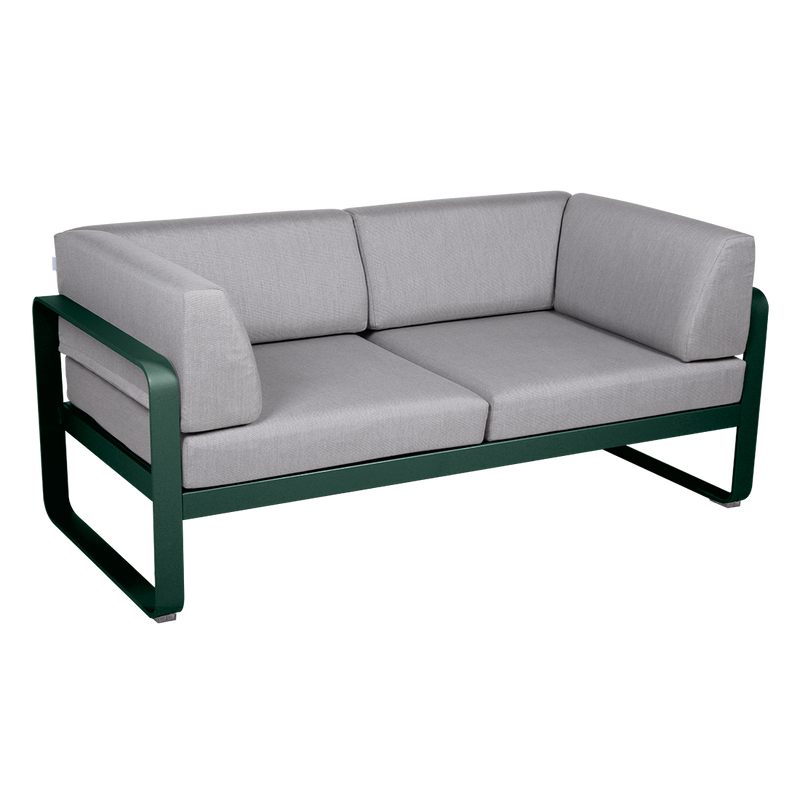 Load image into Gallery viewer, Fermob Bellevie 2-Seater Club Sofa – Cedar Green frame with Flannel Grey fabric cushions
