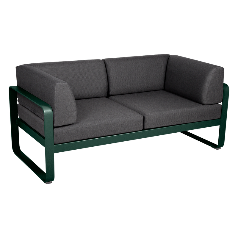 Load image into Gallery viewer, Fermob Bellevie 2-Seater Club Sofa – Cedar Green frame with Graphite Grey fabric cushions

