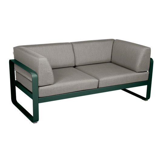 Fermob Bellevie 2-Seater Club Sofa – Cedar Green frame with Grey Taupe fabric cushions