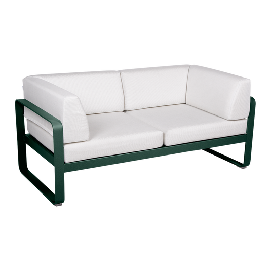 Fermob Bellevie 2-Seater Club Sofa – Cedar Green frame with Off-White fabric cushions
