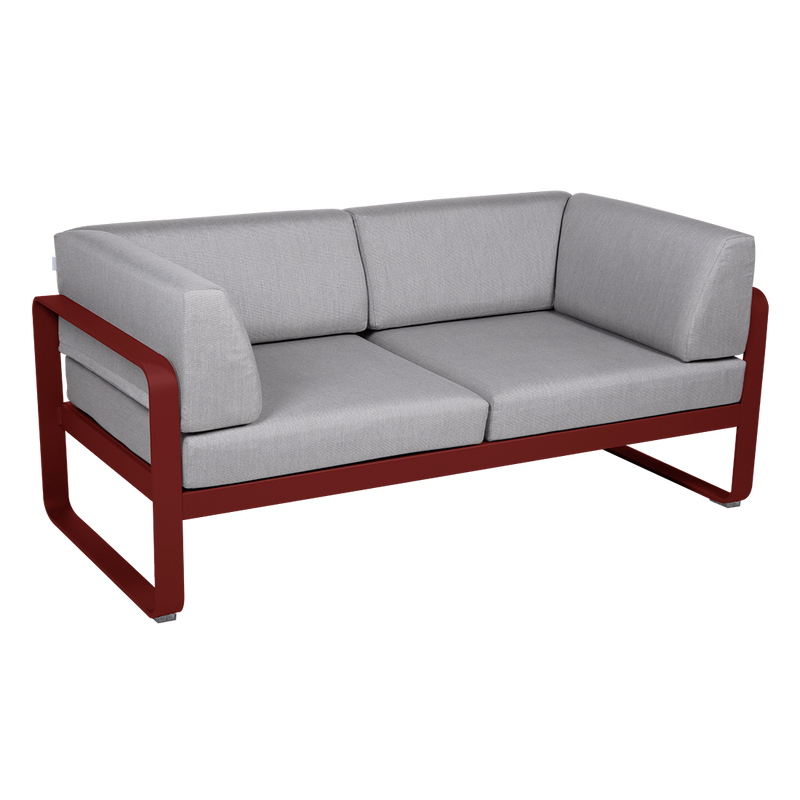 Load image into Gallery viewer, Fermob Bellevie 2-Seater Club Sofa – Chilli frame with Flannel Grey fabric cushions
