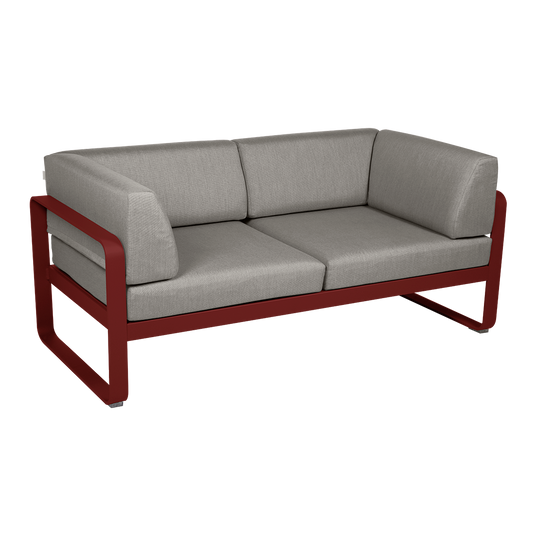 Fermob Bellevie 2-Seater Club Sofa – Chilli frame with Grey Taupe fabric cushions