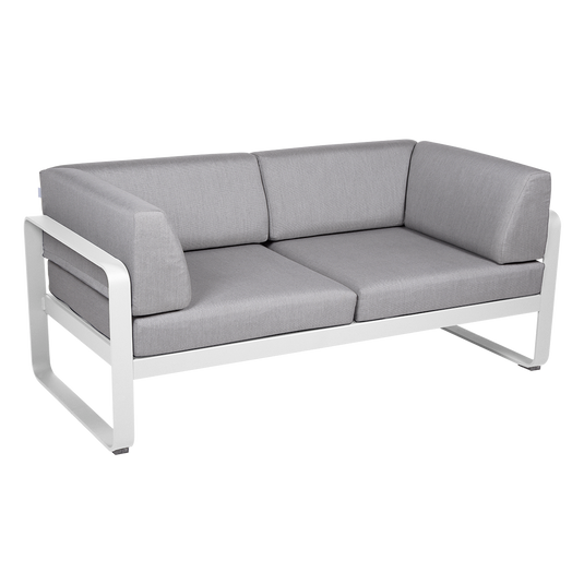Fermob Bellevie 2-Seater Club Sofa – Cotton White frame with Flannel Grey fabric cushions